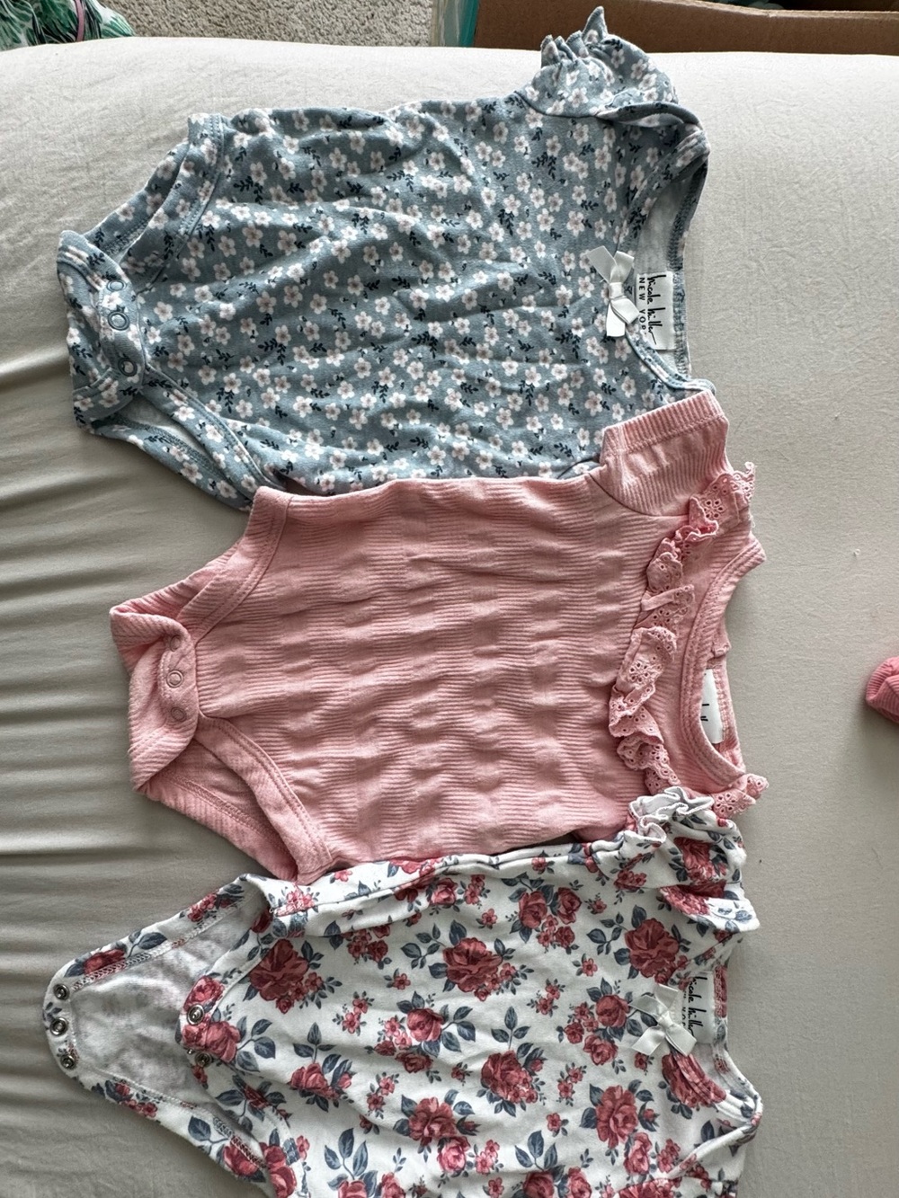 3-Pack Girls One-Piece Bodysuits - Pink, Blue Floral, White Rose Print
